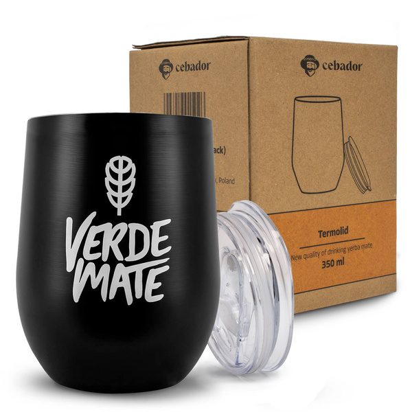 TermoLid – termo mate hrnek na yerba maté s víčkem – Verde Mate (černý) – 350 ml